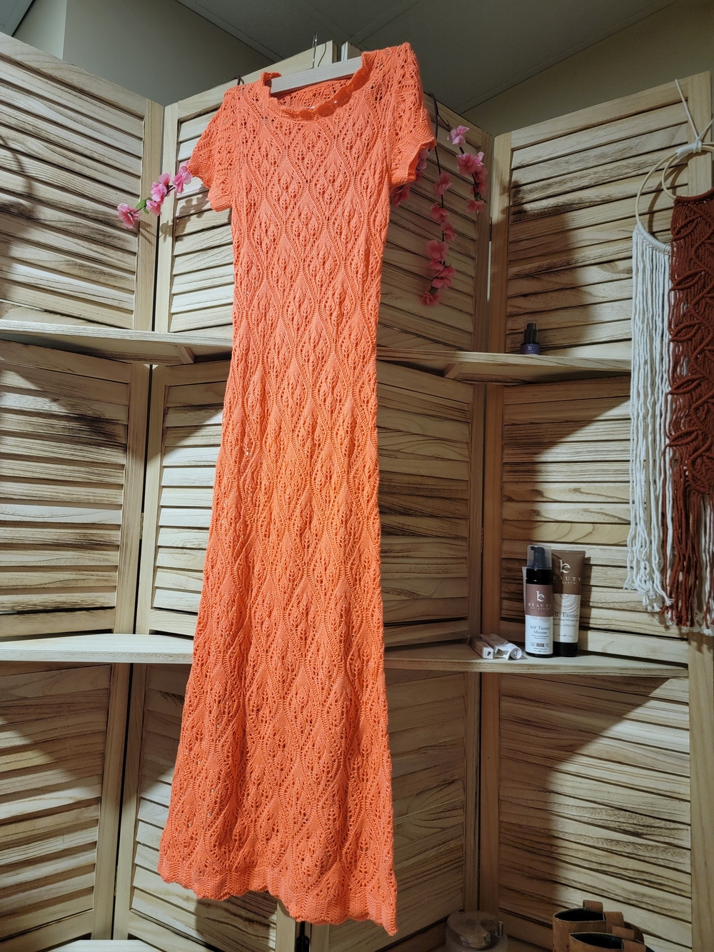 Crochet Maxi Dress in Vibrant Orange